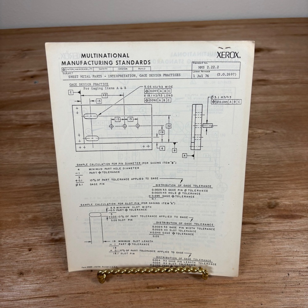 Vintage 1976 Xerox Multinational Manufacturing Standards Sheet Metal Parts MMS